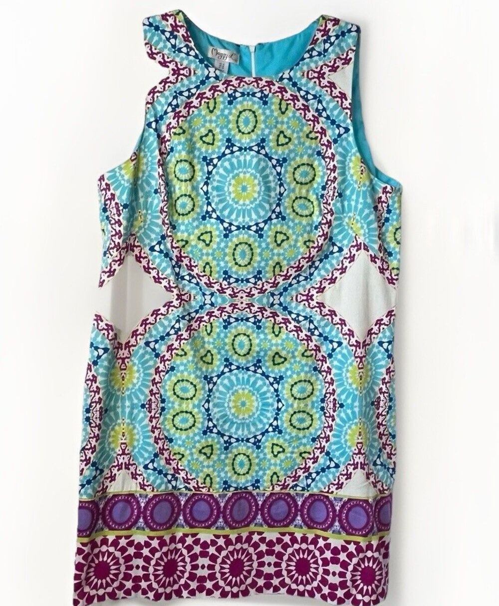 Maggy London Womens Floral Sleeveless Sheath Dress Cotton  Summery Size 16